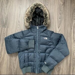 The North Face Navy Puffer Jacket with Faux Fur Hood